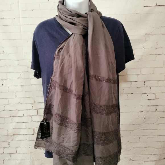 Nurel Hint Ipex Multifunctional Women's Scarf Rectangle Striped Sequins 28" x 80 - Picture 1 of 12